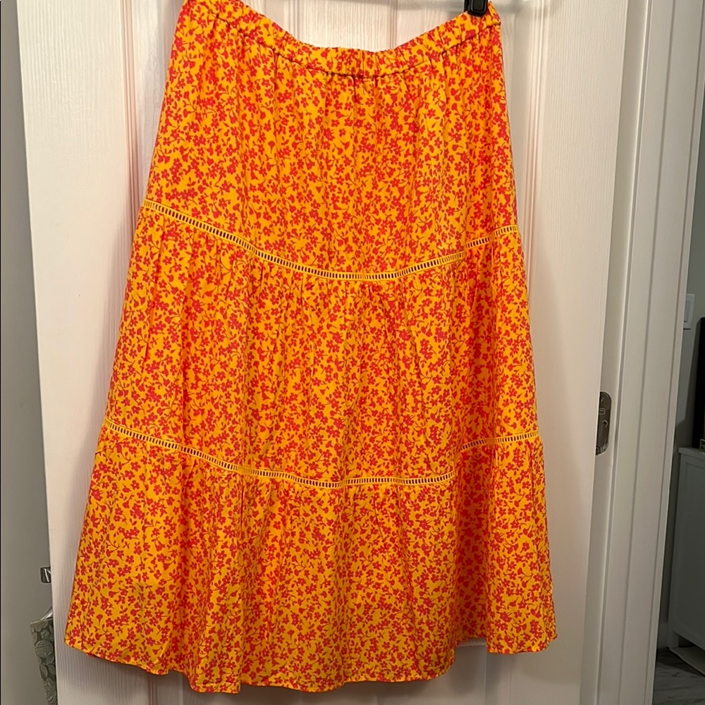 J Crew Floral Orange Maxi Skirt